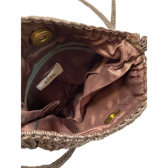 The Sak Pewter Gray Metallic Crochet Crossbody Small Shoulder Bag Boho Purse - Picture 3 of 9